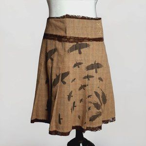 Women's VTG Pleated Wrap Skirt 20% Wool Beautiful Birds On The Front Size 28